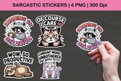 Sarcastic Raccoon &amp; Cat Stickers PNG | Funny Quote Art Product Image 1