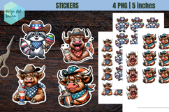 Stickers printable PNG, Patriotic cow highland Product Image 1