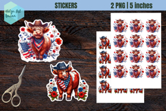 Stickers printable PNG, Patriotic cow highland Product Image 1