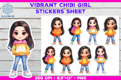 Vibrant Chibi Girl Stickers. Cute Planner Stickers PNG Product Image 1
