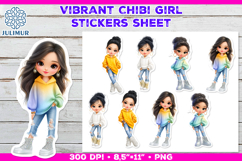 Vibrant Chibi Girl Stickers. Cute Planner Stickers PNG Product Image 1