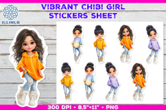 Vibrant Chibi Girl Stickers. Cute Planner Stickers PNG Product Image 1
