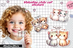 Chibi Valentine cat printable stickers. Product Image 1