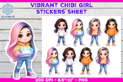 Vibrant Chibi Girl Stickers. Cute Planner Stickers PNG Product Image 1