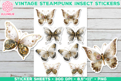 Vintage Steampunk Insect Stickers with Butterfly Mechanical Product Image 1