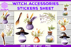Printable Stickers Sheet with Watercolor witch accessories Product Image 1