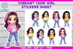 Vibrant Chibi Girl Stickers. Cute Planner Stickers PNG Product Image 1