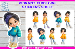 Vibrant Chibi Girl Stickers. Cute Planner Stickers PNG Product Image 1