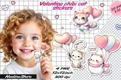 Chibi Valentine cat printable stickers. Product Image 1
