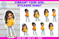 Vibrant Chibi Girl Stickers. Cute Planner Stickers PNG Product Image 1