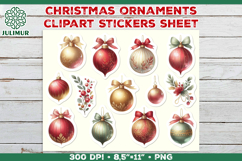 Watercolor Christmas Ornaments Printable Stickers Sheet Product Image 1