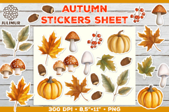 Printable Stickers Sheet with Watercolor Autumn Clipart Product Image 1