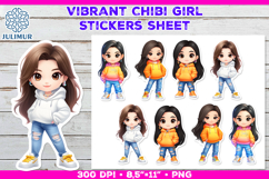 Vibrant Chibi Girl Stickers. Cute Planner Stickers PNG Product Image 1