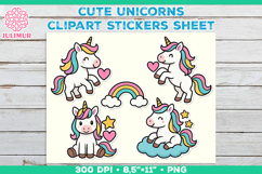 Cute Cartoon Unicorn Printable Stickers with Rainbow Product Image 1