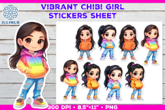 Vibrant Chibi Girl Stickers. Cute Planner Stickers PNG Product Image 1