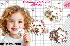 Chibi Valentine cat printable stickers. Product Image 1