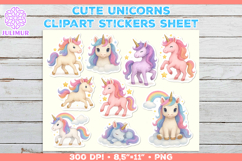 Cute Cartoon Unicorn Printable Stickers with Rainbow Product Image 1