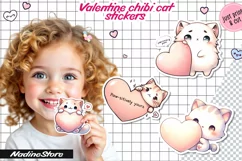 Chibi Valentine cat printable stickers. Product Image 1