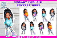 Vibrant Chibi Girl Stickers. Cute Planner Stickers PNG Product Image 1