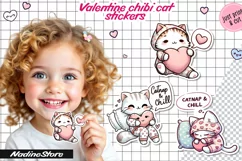 Chibi Valentine cat printable stickers. Product Image 1