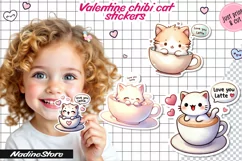 Chibi Valentine cat printable stickers. Product Image 1