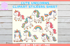 Cute Cartoon Unicorn Printable Stickers with Rainbow Product Image 1