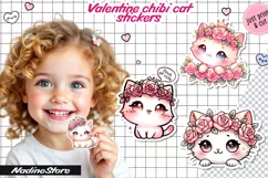 Chibi Valentine cat printable stickers. Product Image 1