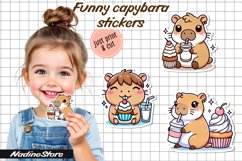 Funny capybara printable stickers. PNG. Product Image 1