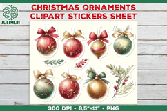 Watercolor Christmas Ornaments Printable Stickers Sheet Product Image 1