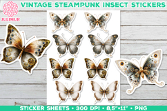 Vintage Steampunk Insect Stickers with Butterfly Mechanical Product Image 1