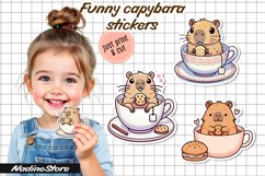 Funny capybara printable stickers. PNG. Product Image 1