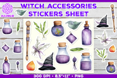 Printable Stickers Sheet with Watercolor witch accessories Product Image 1