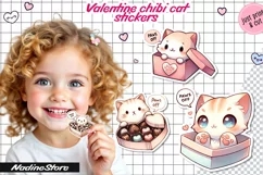 Chibi Valentine cat printable stickers. Product Image 1