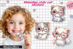 Chibi Valentine cat printable stickers. J Product Image 1