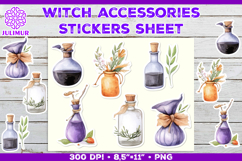 Printable Stickers Sheet with Watercolor witch accessories Product Image 1