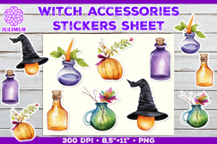 Printable Stickers Sheet with Watercolor witch accessories Product Image 1