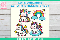 Cute Cartoon Unicorn Printable Stickers with Rainbow Product Image 1