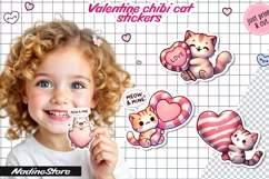 Chibi Valentine cat printable stickers. Product Image 1