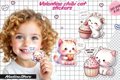 Chibi Valentine cat printable stickers. Product Image 1