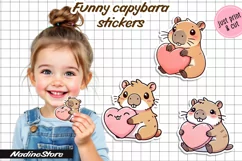Funny capybara printable stickers. PNG. Product Image 1