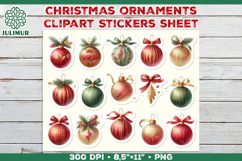Watercolor Christmas Ornaments Printable Stickers Sheet Product Image 1