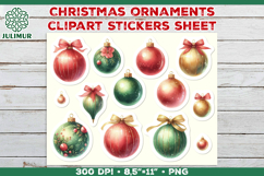 Watercolor Christmas Ornaments Printable Stickers Sheet Product Image 1