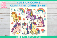 Cute Cartoon Unicorn Printable Stickers with Rainbow Product Image 1