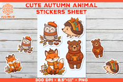 Autumn Animal Stickers PNG with Fox Owl Bear Hedgehog Product Image 1