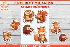 Autumn Animal Stickers PNG with Fox Owl Squirrel Hedgehog Product Image 1