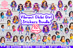 Vibrant Chibi Girl Sticker Bundle. Cute Planner Stickers PNG Product Image 1