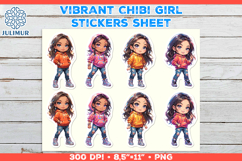 Vibrant Chibi Girl Stickers. Cute Planner Stickers PNG Product Image 1