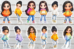 Vibrant Chibi Girl Sticker Bundle. Cute Planner Stickers PNG Product Image 9