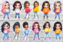 Vibrant Chibi Girl Sticker Bundle. Cute Planner Stickers PNG Product Image 8