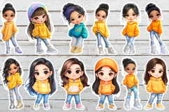 Vibrant Chibi Girl Sticker Bundle. Cute Planner Stickers PNG Product Image 7